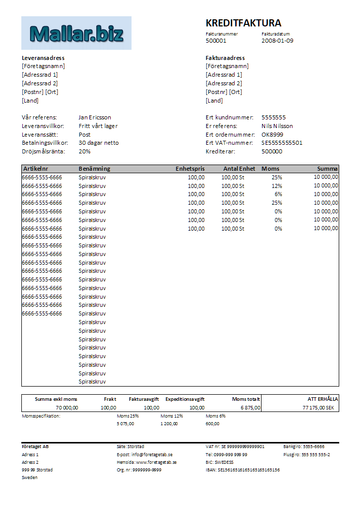 Bild av Kreditfaktura