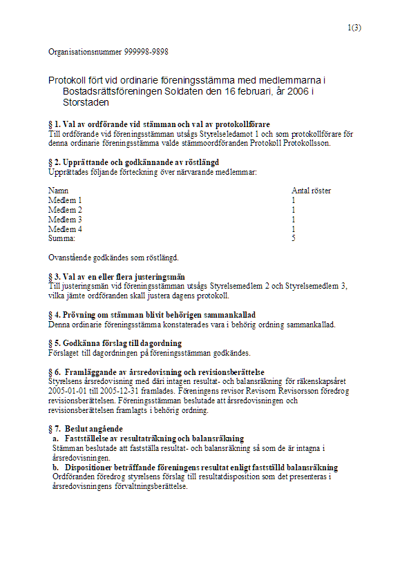 Bild av Protokoll vid ordinarie föreningsstämma i bostadsrättsförening