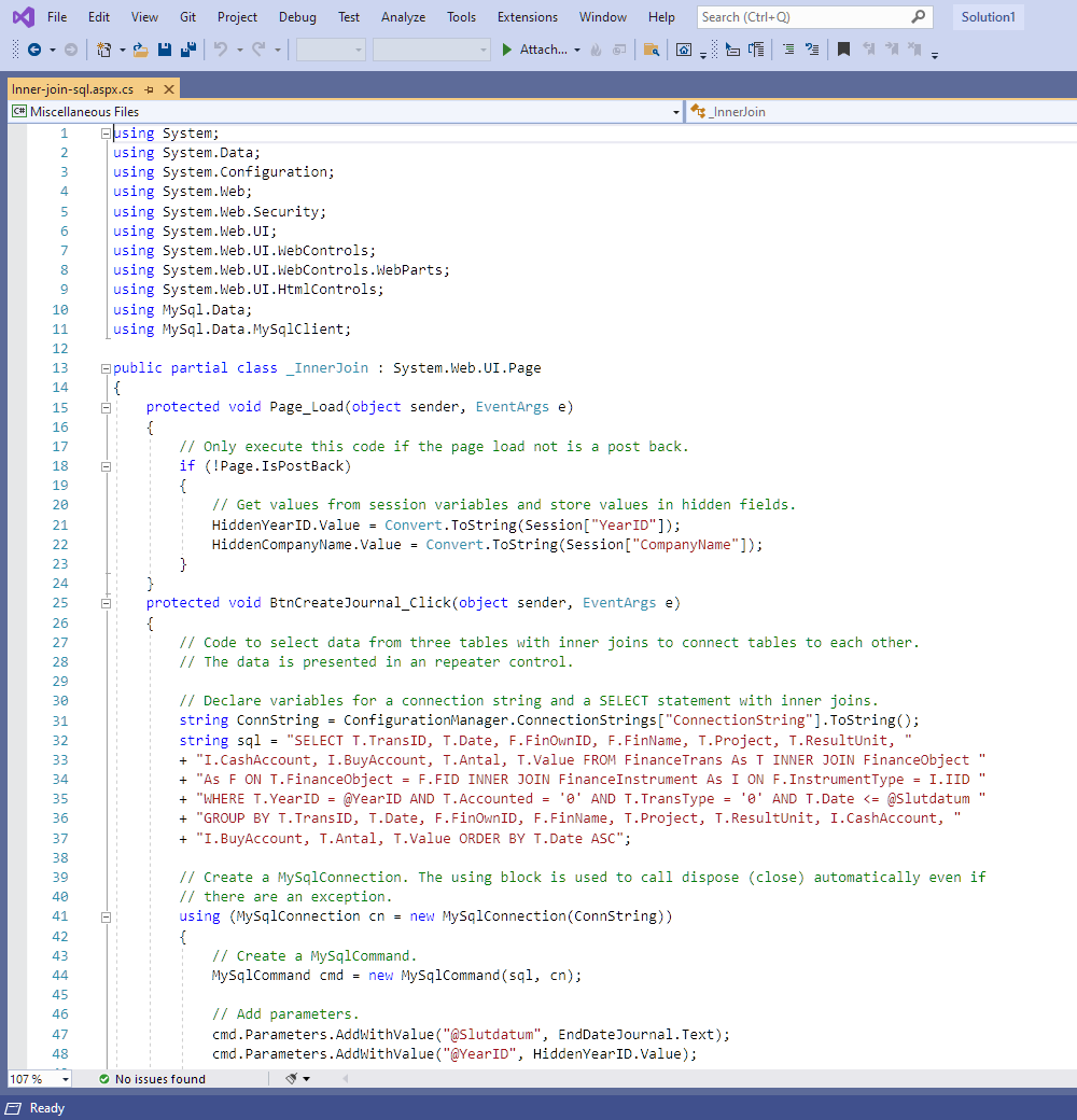 Bild av INNER JOIN i SELECT från SQL databas (C#, VB och ASP.NET)