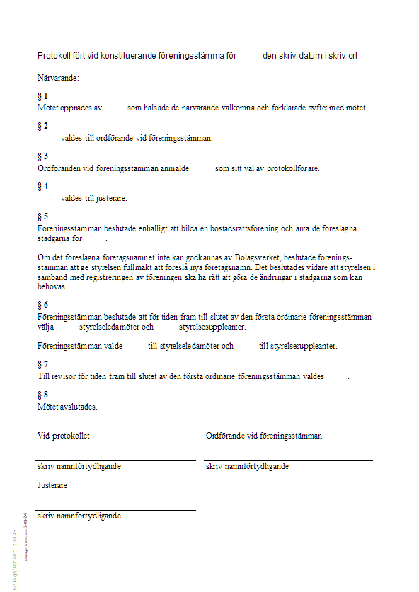 Bild av Protokoll vid konstituerande stämma i bostadsrättsförening