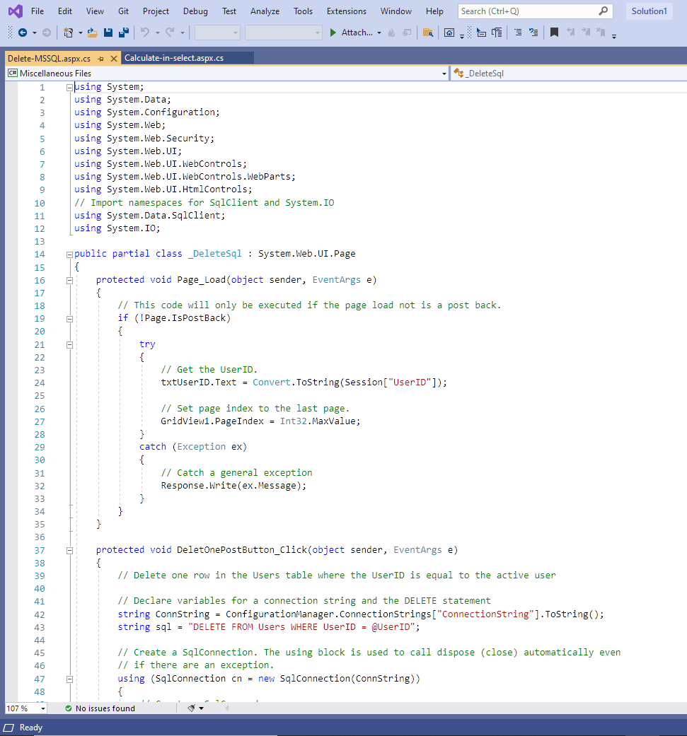 Bild av DELETE i MS SQL databas (C#, VB och ASP.NET)